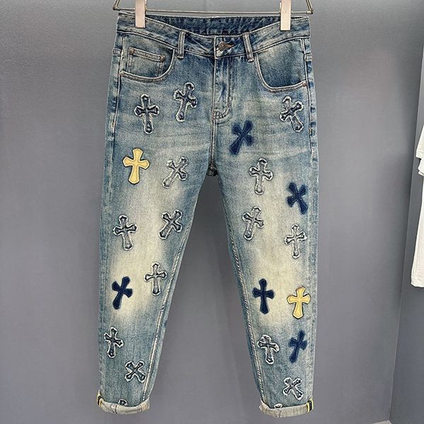Chrome Hearts Cemetery Cross Patch Copy Denim Pants Fashionable? Kue33364