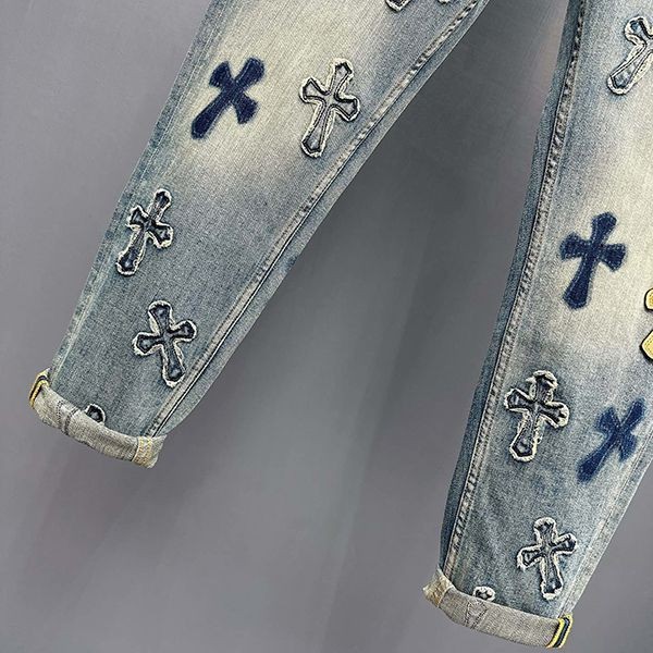Chrome Hearts Cemetery Cross Patch Copy Denim Pants Fashionable? Kue33364
