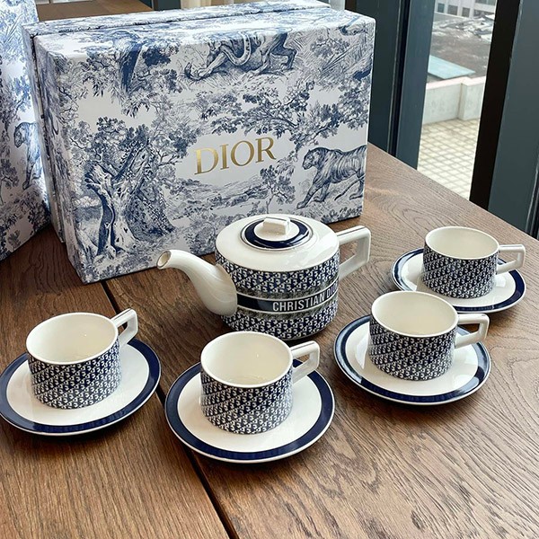 Dior Replica Coffee Cup Saucer Toile de Jouy Set of 5 deo63055