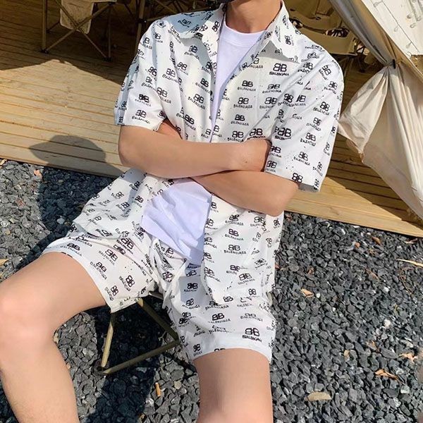 Boutique Balenciaga Replica Logo Print Oversized Shirt Top and Bottom Set 725382TNL889040