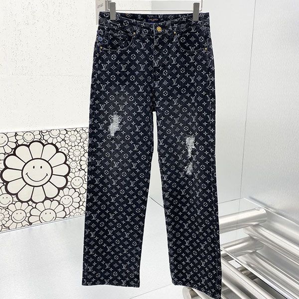 The rising popularity of Louis Vuitton denim pants replica monogram patchwork vus24378
