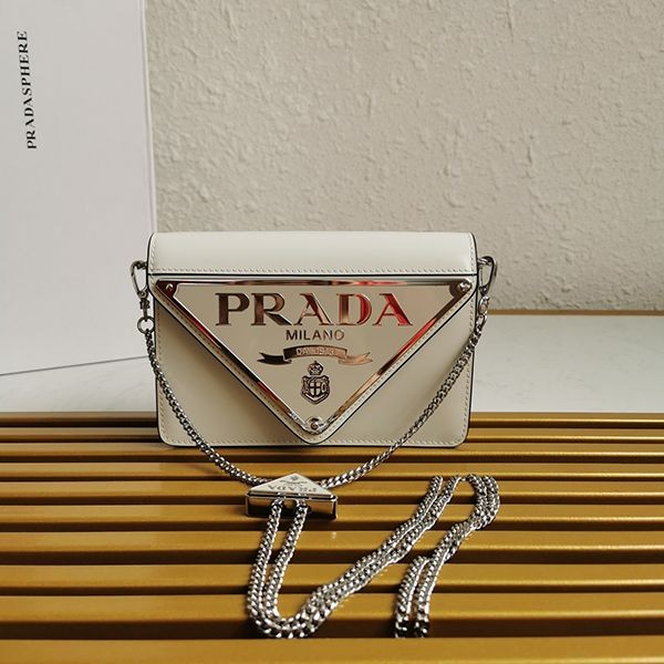 Hard to find Prada brushed leather shoulder bag replica with big logo and chain puv70326