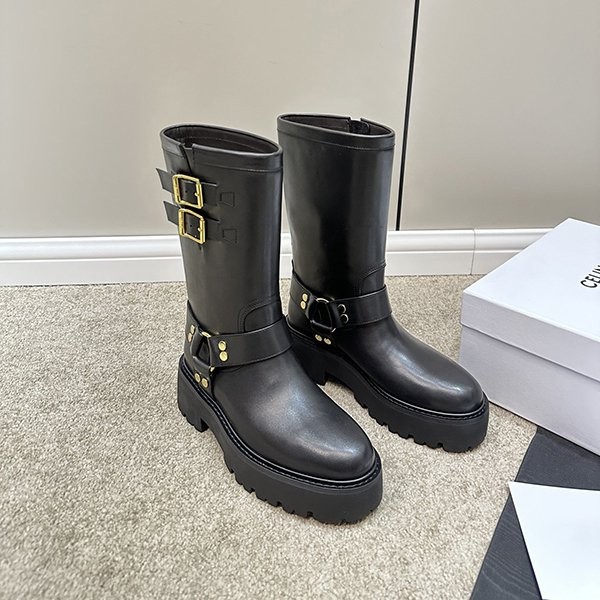 Latest Celine Bulky Harness Mid Biker Boots Fake Calfskin Cem95261