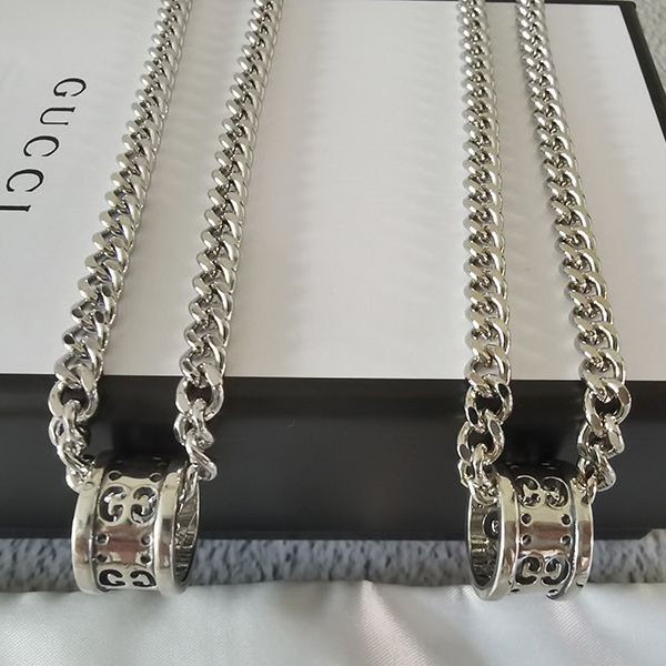 Not available in Japan "Gucci" Icon Toile Necklace White Gold Replica gua84144