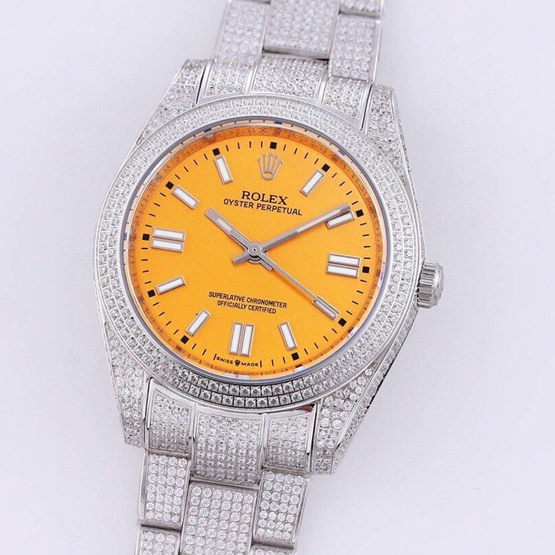 [Limited Edition] Rolex Oyster Perpetual 41 Orange All-Diamond Replica Watch for Men roz15094