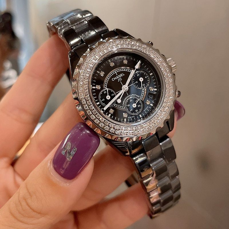 ☆Super popular☆Chanel J12 Chrono Replica Black Ceramic Diamond Bezel 41mm shf34448