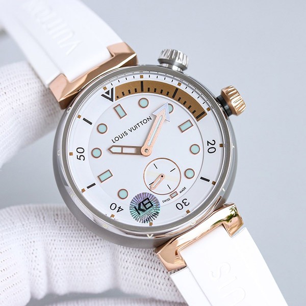 Louis Vuitton Watch Replica Tambour Street Diver Gold Lagoon Steel & Gold QBB198