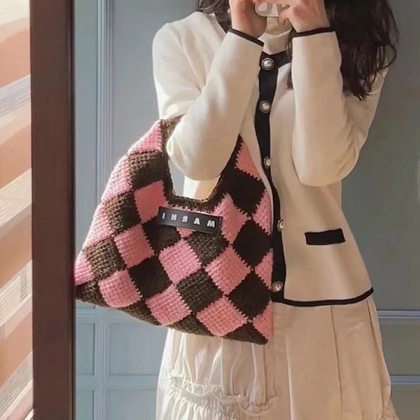 Very popular! Marni Market Replica ◇ Tech Wool Diamond Small Bag Pink maa78002