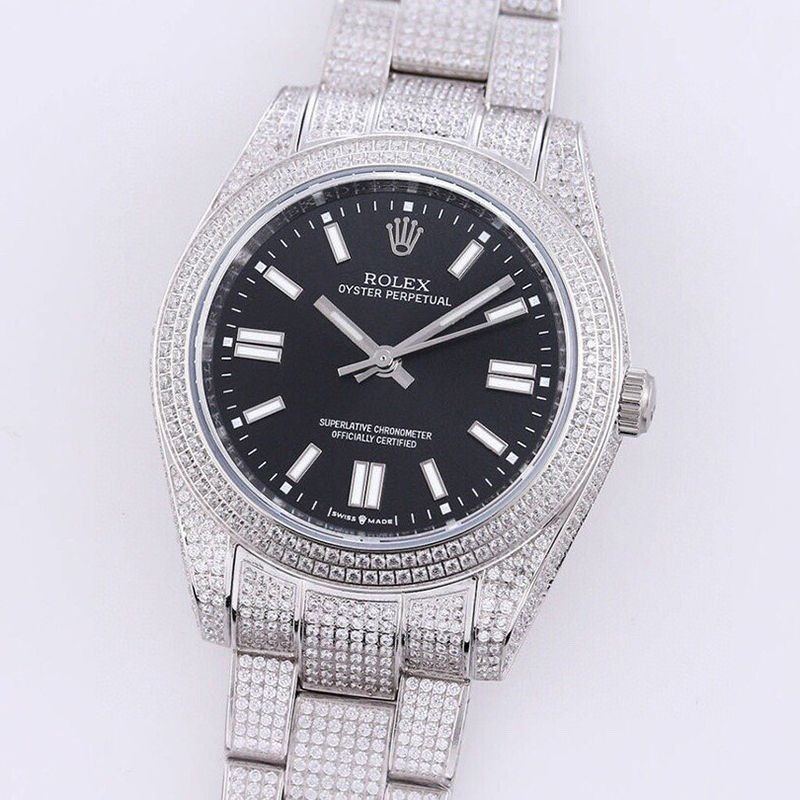[Limited Edition] Rolex Oyster Perpetual 41 Black All-Diamond Replica Watch for Men Rol79580