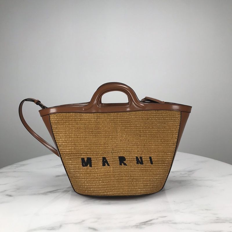 Popular for Spring/Summer 2021★Marni Tropicalia Leather Trim Raffia Tote Bag Fake mat52056