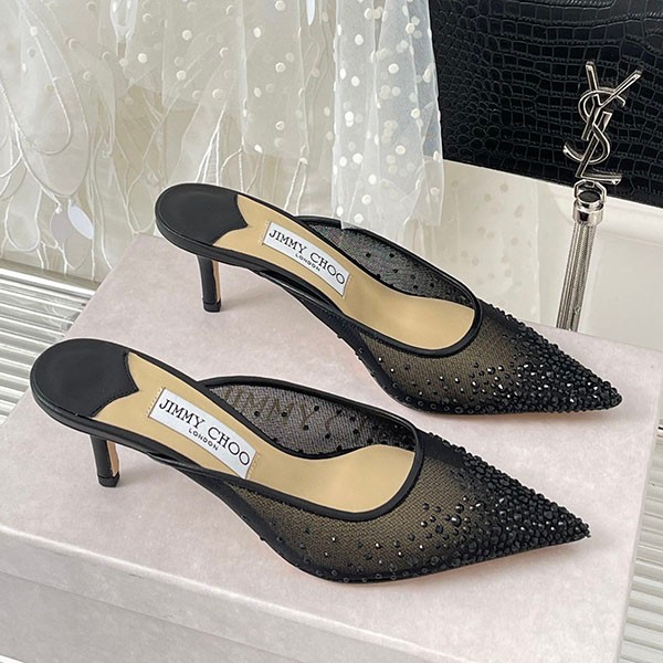 High quality Jimmy Choo fake RAV mule mesh crystal 6.5cm heel jiv51707