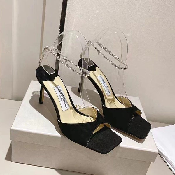 Fake Jimmy Choo Saeda Sandal, 8.5cm heel, satin, crystal, jis84457