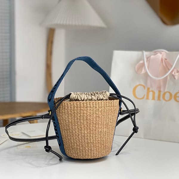 High quality Chloe WOODY replica small basket bag/ Denim chw91338