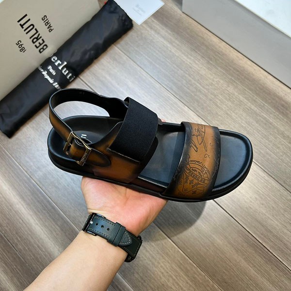 Berluti Sifnos Scritto Leather Sandals Replica beq15754