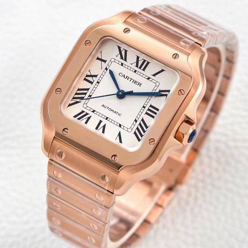 Very popular!! New color Cartier Santos de Cartier MM copy pink gold kaz23072