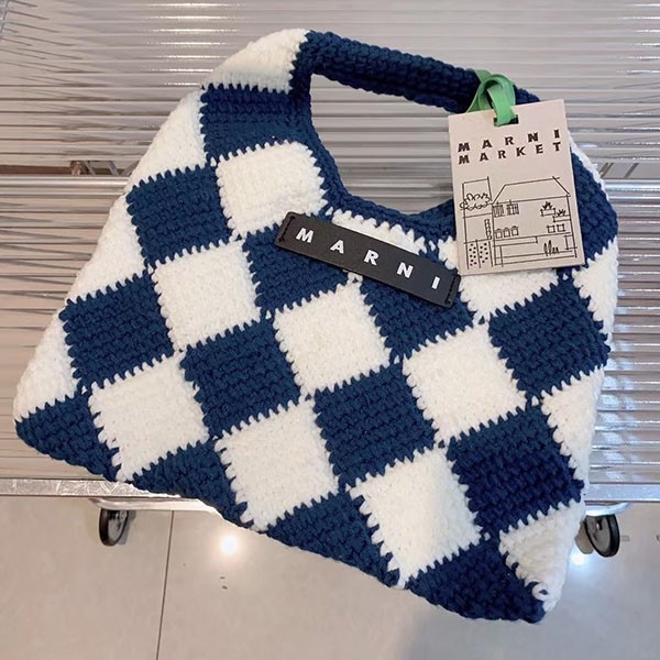 Very popular! Marni Market fake ◇ Tech wool DIAMOND small bag blue mac05990