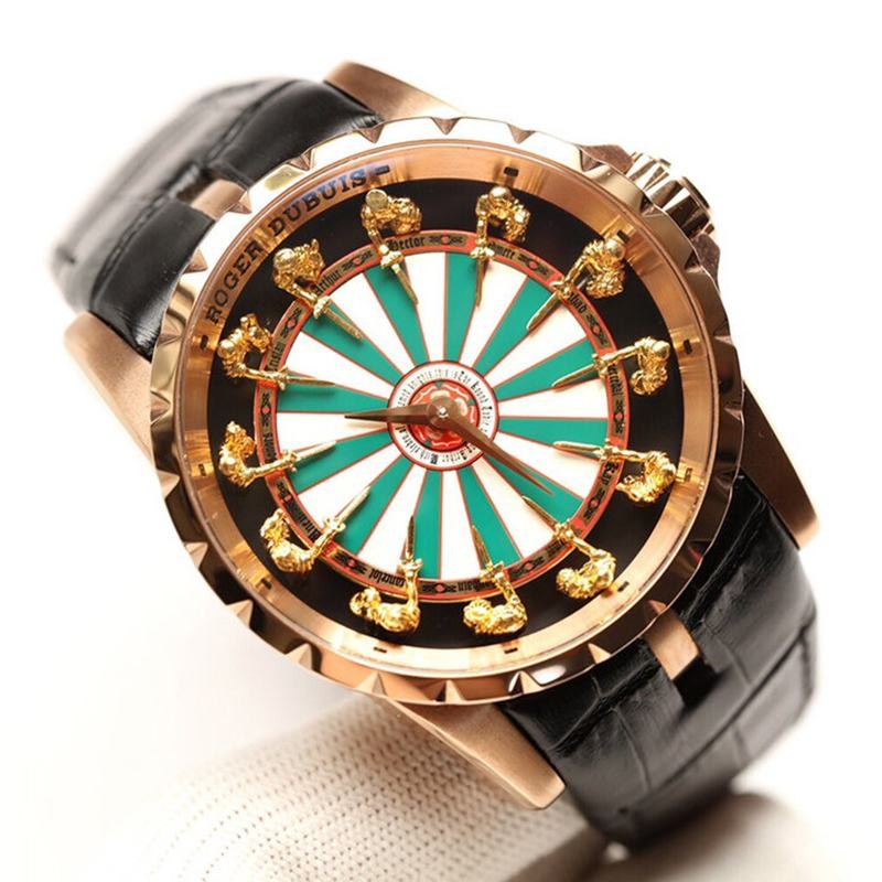 Free shipping Roger Dubuis Knights of the Round Table Replica Damascus Black 45MM roy07801