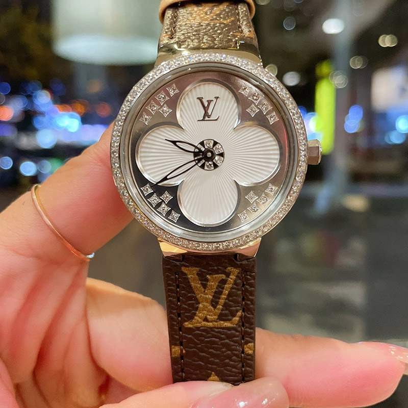 Louis Vuitton Tambour Replica Watch with Bejeweled Lug Diamonds for Women 39mm vuf02101