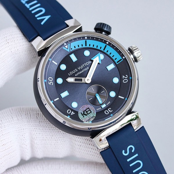 Louis Vuitton Smartwatch Cheap Tambour Automatic Street Diver Skyline Blue QBB172