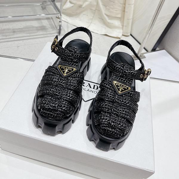 Hard to find Prada Monolith Raffia Sandals with Triangle Logo Replica PUK81682