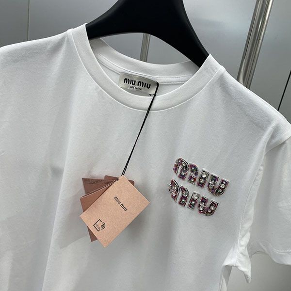 Immediate shipping Miu Miu embroidered cotton T-shirt replica myf59063