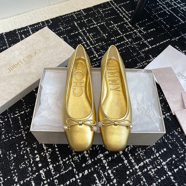 Attention ★ Jimmy Choo pearl nappa leather flat shoes replica jiz05095