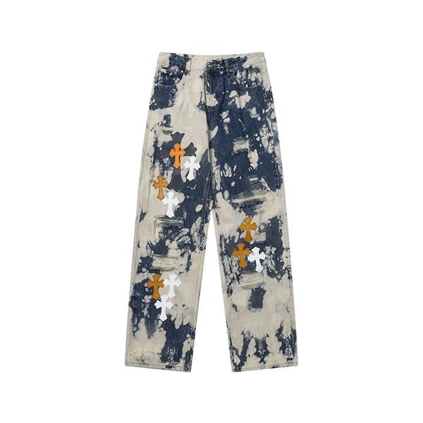 CHROME HEARTS Cemetery Cross Patch Denim Pants Replica & Unisex Kuv24033