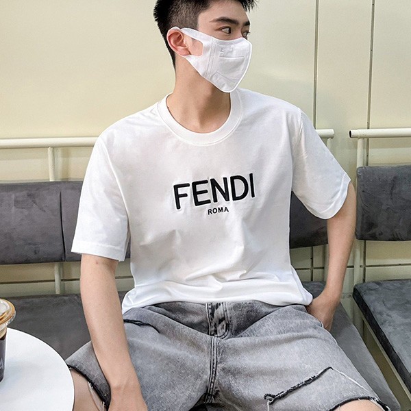 Free shipping [Fendi copy] Embroidered logo short sleeve T-shirt fef30580