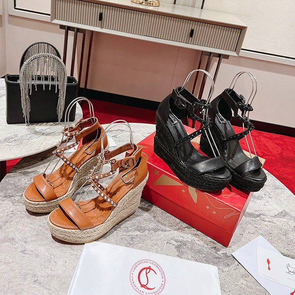 Christian Louboutin Replica Wedge Sandals Malfadina Zeppa Shoes 2 Colors Rum72879