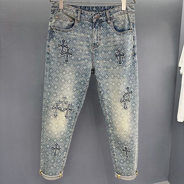 Very popular! Chrome Hearts fake cemetery cross patch denim pants Kuv00208