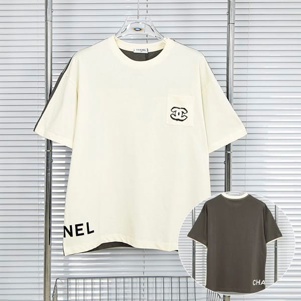 Best Price Chanel Tweed Logo T-Shirt Reversible Fake shz06994