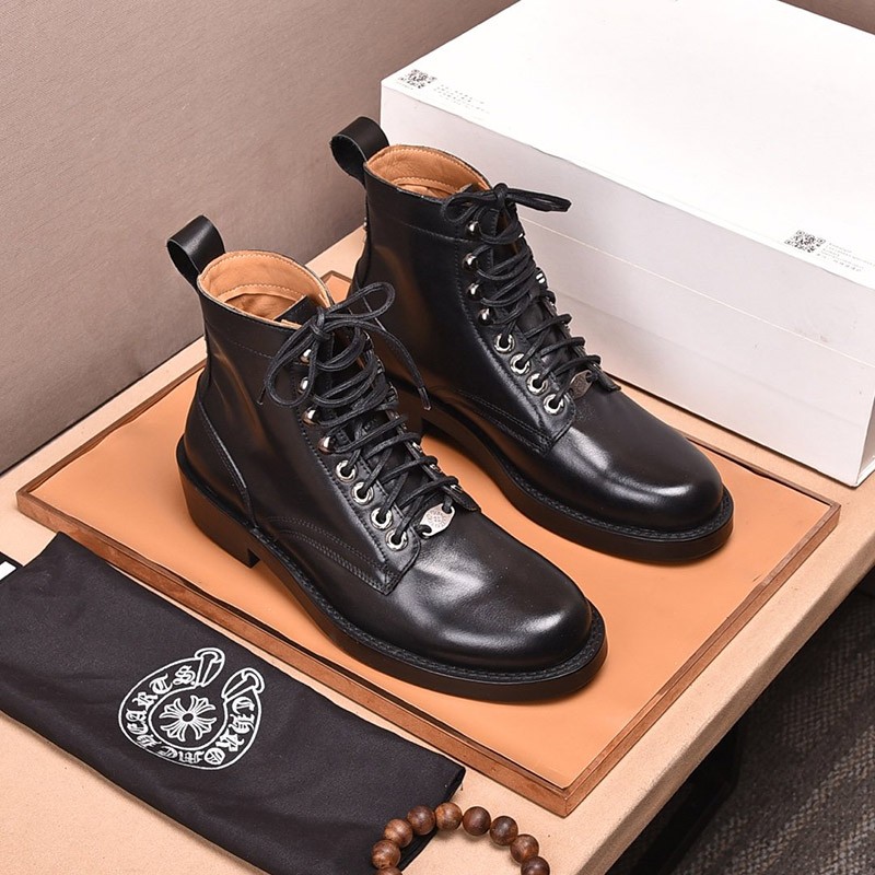 New Spring Collection Chrome Hearts Brushed Leather Nylon Combat Boots Replica Kux00040