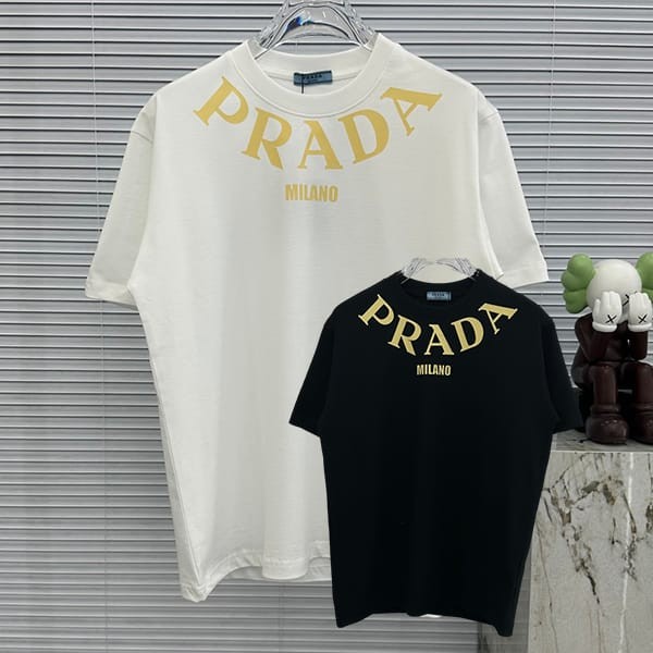 New design Prada logo embroidered cotton T-shirt replica 2 colors pul00446 New design Prada logo embroidered cotton T-shirt replica 2 colors pul00446