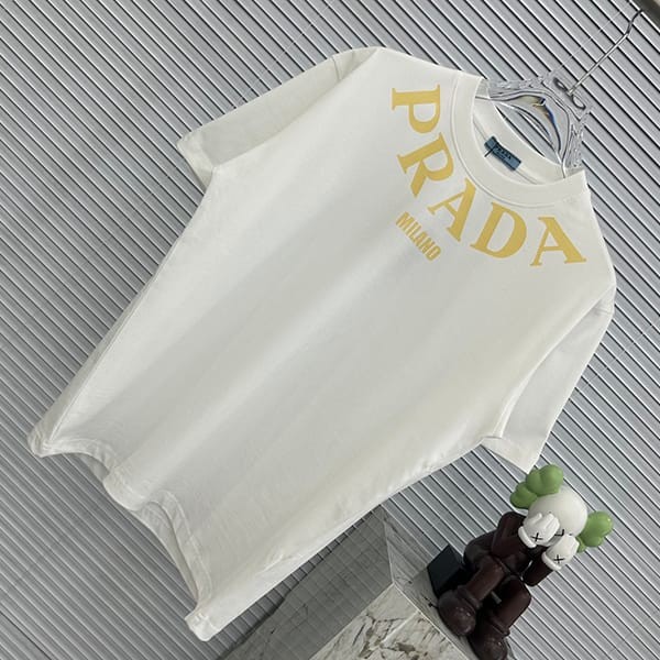 New design Prada logo embroidered cotton T-shirt replica 2 colors pul00446