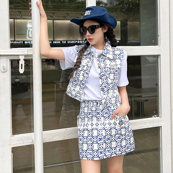 Louis Vuitton Replica Monogram Flower Tile Pocket Vest/Mini Skirt vud12675