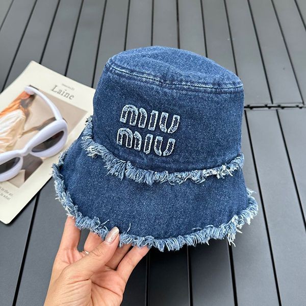 Cute Miu Miu logo patch denim bucket hat replica myl12329
