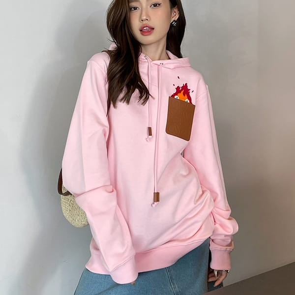 Immediate delivery Loewe Howl's Moving Castle replica Calcifer leather patch hoodie loz84737