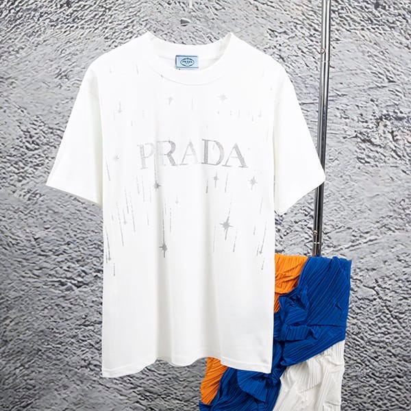 Luxury brand Prada logo embroidered cotton T-shirt replica pug67023 Luxury brand Prada logo embroidered cotton T-shirt replica pug67023