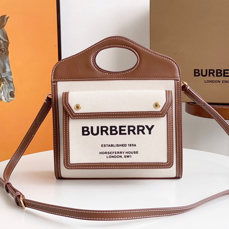 Very popular! [Burberry Pocket Bag Replica] Mini Two-tone Canvas & Leather Bat47267