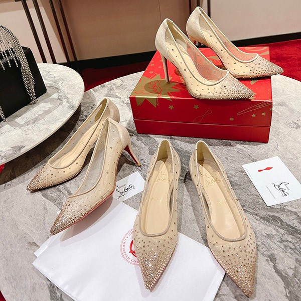 Louboutin Follies Strass Replica 100mm Nude High Heels Rup64318