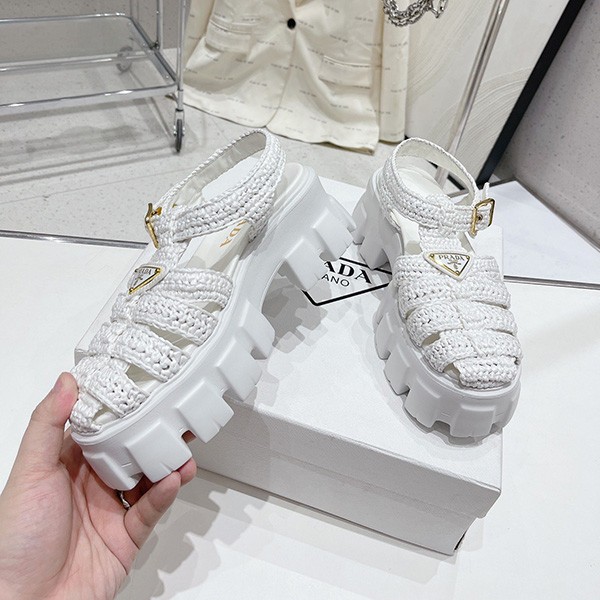 Prada Replica Monolith Raffia Sandals with Triangle Logo pur48806