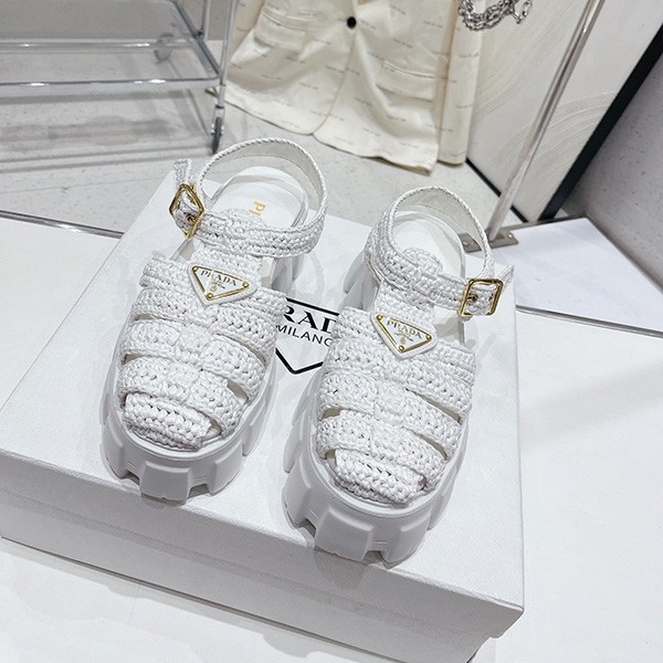Prada Replica Monolith Raffia Sandals with Triangle Logo pur48806