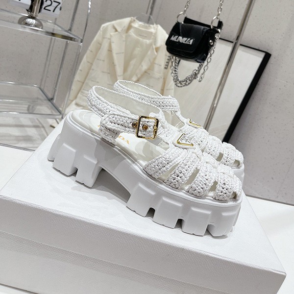 Prada Replica Monolith Raffia Sandals with Triangle Logo pur48806