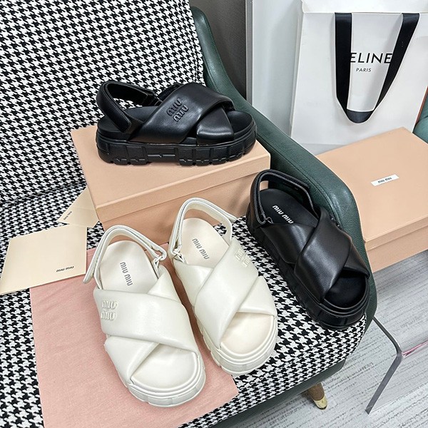 Miu Miu Sandals Replica Nappa Leather Thick Sole 2 Colors 5X879D
