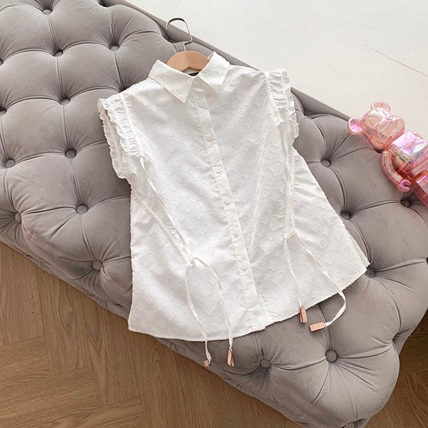 Cute Louis Vuitton Replica Monogram Relief Gathered Blouse White vup57999