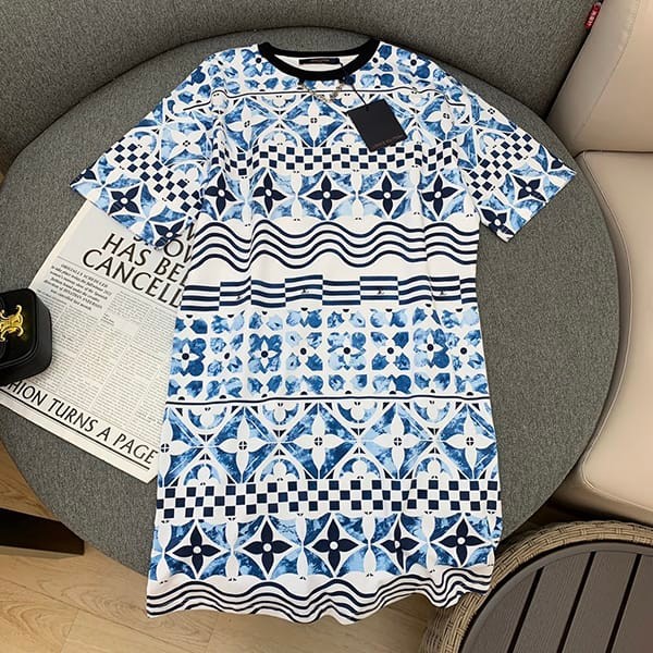 Free shipping Louis Vuitton replica Monogram tile print T-shirt dress vuk62683 Free shipping Louis Vuitton replica Monogram tile print T-shirt dress vuk62683