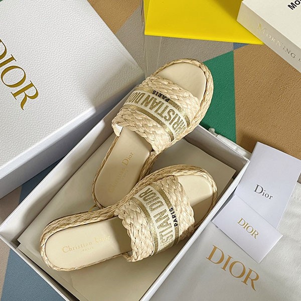 Dior Replica Raffia x Cotton Flat DWAY Mules det98080