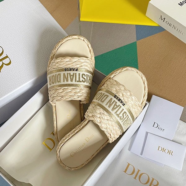 Dior Replica Raffia x Cotton Flat DWAY Mules det98080