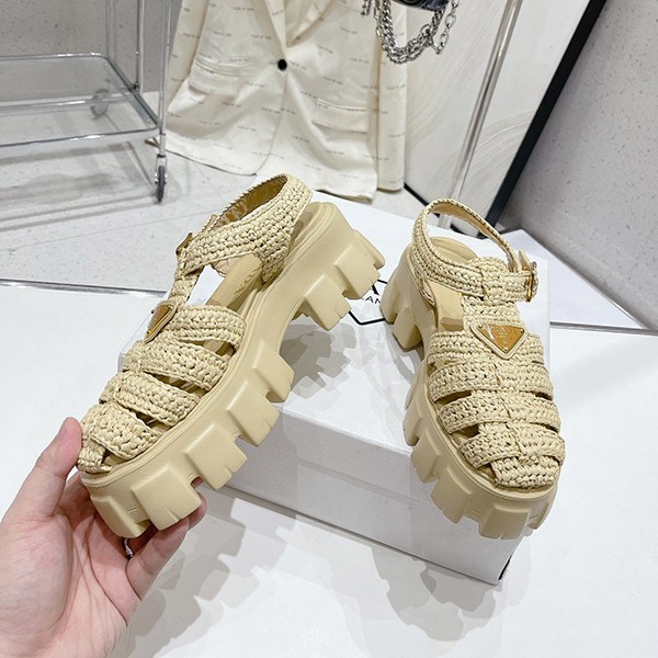 Prada Replica Monolith Raffia Sandals with Triangle Logo pus37790