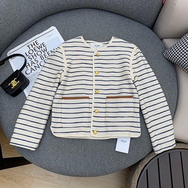 Must-have! Celine replica striped cotton cardigan jacket 2V59M688T97MI